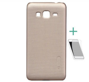 NILLKIN SUPER FROSTED műanyag telefonvédő (gumírozott, érdes felület + képernyővédő fólia) ARANY [Samsung Galaxy J3 (2016) SM-J320]