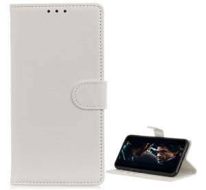 Tok álló, bőr hatású (FLIP, oldalra nyíló, asztali tartó funkció, prémium) FEHÉR [Huawei Y6 2019 (Y6 Prime 2019)]