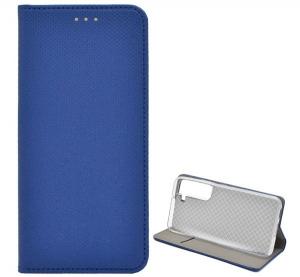 Tok álló, bőr hatású (FLIP, oldalra nyíló, asztali tartó funkció, rombusz minta) SÖTÉTKÉK [Samsung Galaxy S22 5G (SM-S901)]