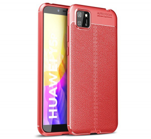 Szilikon telefonvédő (közepesen ütésálló, bőr hatású, varrás minta) PIROS [Honor 9S]