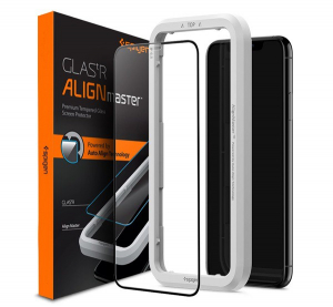 SPIGEN ALM FC képernyővédő üveg (2.5D, ujjlenyomatmentes, extra karcálló, 9H, ultravékony, 0.3mm, színkiemelés) FEKETE [Apple iPhone 11]