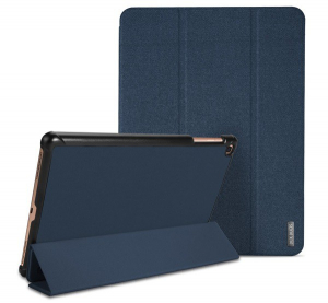 DUX DUCIS DOMO tok álló, bőr hatású (aktív FLIP, oldalra nyíló, TRIFOLD asztali tartó funkció, textil minta) SÖTÉTKÉK [Samsung Galaxy Tab A 10.1 LTE (