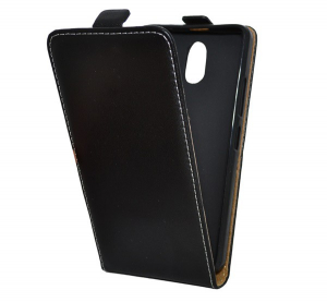 Tok álló, bőr hatású (FLIP, lefelé nyíló, szilikon tartó) FEKETE [Lenovo Vibe P1m (P1ma40)]