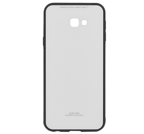 Műanyag telefonvédő (közepesen ütésálló, üveg hátlap) FEHÉR [Samsung Galaxy J4 Plus (SM-J415F)]