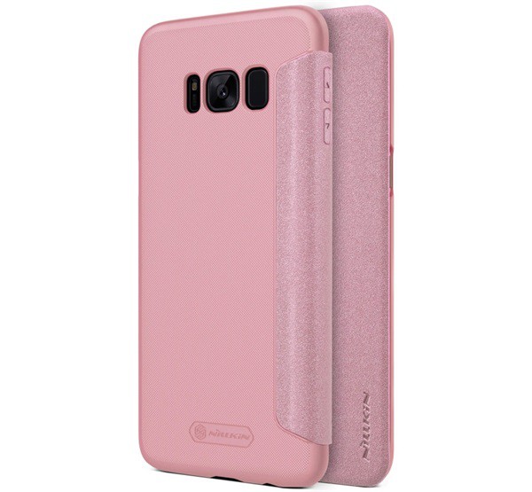 NILLKIN SPARKLE műanyag telefonvédő (mikroszálas bőr hatású FLIP, oldalra nyíló) RÓZSASZÍN [Samsung Galaxy S8 Plus (SM-G955)]