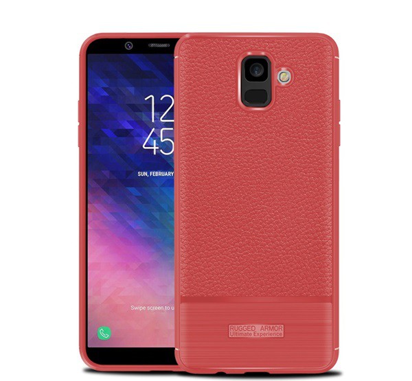 Szilikon telefonvédő (közepesen ütésálló, bőr hatású, szálcsiszolt) PIROS [Samsung Galaxy A6 (2018) SM-A600F]