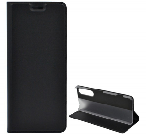 Tok &aacute;ll&oacute;, bőr hat&aacute;s&uacute; (FLIP, oldalra ny&iacute;l&oacute;, asztali tart&oacute; funkci&oacute;) FEKETE [Sony Xperia 1 II (XQ-AT5)]