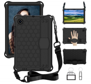 Defender szilikon telefonv&eacute;dő (k&ouml;zepesen &uuml;t&eacute;s&aacute;ll&oacute;, kit&aacute;maszt&oacute;, m&eacute;hsejt minta + k&eacute;zp&aacute;nt, v&aacute;llp&aacute;nt) FEKETE [Samsung Galaxy Tab A8 10.5 LTE (2021) SM-X20