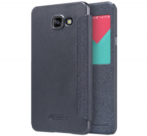 NILLKIN SPARKLE műanyag telefonv&eacute;dő (mikrosz&aacute;las bőr hat&aacute;s&uacute; FLIP, oldalra ny&iacute;l&oacute;, h&iacute;v&oacute;sz&aacute;mkijelz&eacute;s, S-View Cover) FEKETE [Samsung Galaxy A5 (2016) SM-A
