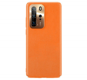 JOYROOM STAR LORD műanyag telefonvédő (ultravékony, fém kameravédő keret, bőr hatású bevonat) NARANCS [Huawei P40 Pro 5G]