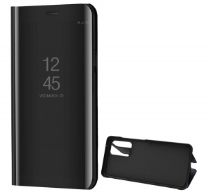 Tok &aacute;ll&oacute; (akt&iacute;v FLIP, oldalra ny&iacute;l&oacute;, asztali tart&oacute; funkci&oacute;, t&uuml;kr&ouml;s fel&uuml;let, Mirror View Case) FEKETE [Samsung Galaxy A52s 5G (SM-A528)]