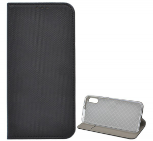 Tok &aacute;ll&oacute;, bőr hat&aacute;s&uacute; (FLIP, oldalra ny&iacute;l&oacute;, asztali tart&oacute; funkci&oacute;, rombusz minta) FEKETE [Huawei Y6 2019 (Y6 Prime 2019)]