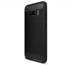 Szilikon telefonvédő (közepesen ütésálló, légpárnás sarok, szálcsiszolt, karbon minta) FEKETE [Samsung Galaxy S8 Plus (SM-G955)]