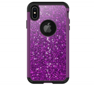 Defender műanyag telefonvédő (szilikon belső, közepesen ütésálló, flitteres, logó kivágás) LILA [Apple iPhone XS Max 6.5]