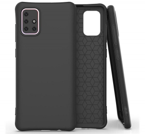 Szilikon telefonvédő (közepesen ütésálló, légpárnás sarok, matt) FEKETE [Samsung Galaxy M31s (SM-M317F)]