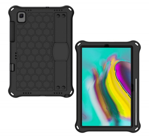 Defender szilikon telefonvédő (közepesen ütésálló, kitámasztó, méhsejt minta + kézpánt) FEKETE [Samsung Galaxy Tab A7 10.4 (2020) LTE SM-T505]