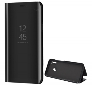 Tok álló (aktív FLIP, oldalra nyíló, asztali tartó funkció, tükrös felület, Mirror View Case) FEKETE [Huawei P Smart (2019)]