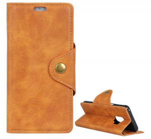 Tok &aacute;ll&oacute;, bőr hat&aacute;s&uacute; (FLIP, oldalra ny&iacute;l&oacute;, asztali tart&oacute; funkci&oacute;, koptatott bőr hat&aacute;s&uacute; minta, pr&eacute;mium) BARNA [Samsung Galaxy S9 (SM-G960)]