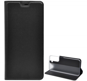 Tok álló, bőr hatású (FLIP, oldalra nyíló, asztali tartó funkció) FEKETE [Samsung Galaxy S21 (SM-G991) 5G]