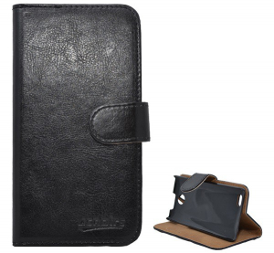 Tok &aacute;ll&oacute;, bőr hat&aacute;s&uacute; (FLIP, oldalra ny&iacute;l&oacute;, asztali tart&oacute; funkci&oacute;) FEKETE [ZTE Kis II Max]