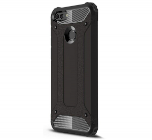 Defender műanyag telefonv&eacute;dő (k&ouml;zepesen &uuml;t&eacute;s&aacute;ll&oacute;, l&eacute;gp&aacute;rn&aacute;s sarok, szilikon belső, f&eacute;mhat&aacute;s) FEKETE [Honor 7x]