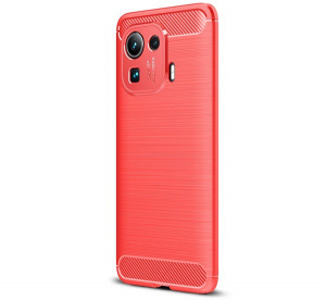 Szilikon telefonvédő (közepesen ütésálló, légpárnás sarok, szálcsiszolt, karbon minta) PIROS [Xiaomi Mi 11 Pro 5G]