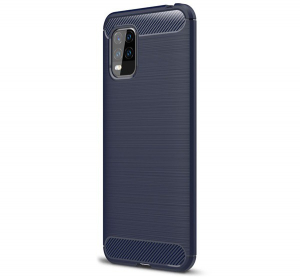 Szilikon telefonvédő (közepesen ütésálló, légpárnás sarok, szálcsiszolt, karbon minta) SÖTÉTKÉK [Xiaomi Mi 10 Lite 5G]
