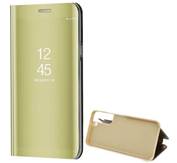 Tok álló (aktív FLIP, oldalra nyíló, asztali tartó funkció, tükrös felület, Mirror View Case) ARANY [Samsung Galaxy S22 Plus 5G (SM-S906)]