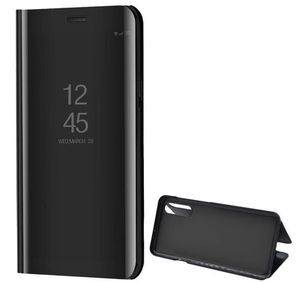 Tok álló (aktív FLIP, oldalra nyíló, asztali tartó funkció, tükrös felület, Mirror View Case) FEKETE [Samsung Galaxy A50s (SM-A507F)]