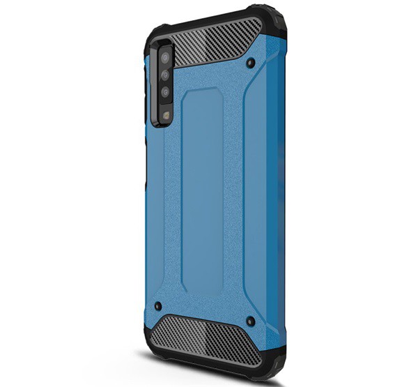 Defender műanyag telefonvédő (közepesen ütésálló, légpárnás sarok, szilikon belső, fémhatás) VILÁGOSKÉK [Samsung Galaxy A7 (2018) SM-A750F]