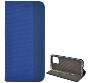 Tok álló, bőr hatású (FLIP, oldalra nyíló, asztali tartó funkció, textil minta) KÉK [Xiaomi Mi 11 5G]
