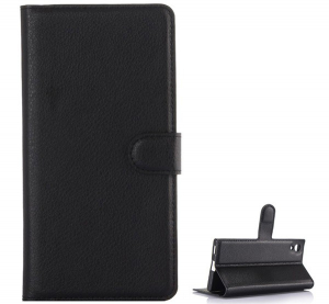 Tok &aacute;ll&oacute;, bőr hat&aacute;s&uacute; (FLIP, oldalra ny&iacute;l&oacute;, asztali tart&oacute; funkci&oacute;, pr&eacute;mium) FEKETE [Sony Xperia XA1 (G3112)]