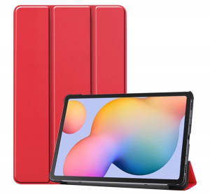 Tok &aacute;ll&oacute;, bőr hat&aacute;s&uacute; (FLIP, oldalra ny&iacute;l&oacute;, TRIFOLD asztali tart&oacute; funkci&oacute;) PIROS [Samsung Galaxy Tab S6 Lite 10.4 LTE (SM-P619) 2022]