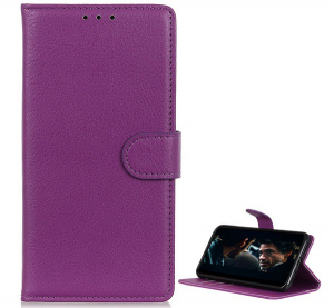 Tok álló, bőr hatású (FLIP, oldalra nyíló, asztali tartó funkció, prémium) LILA [Huawei Y6 2019 (Y6 Prime 2019)]