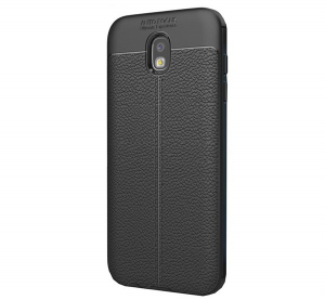 Szilikon telefonv&eacute;dő (k&ouml;zepesen &uuml;t&eacute;s&aacute;ll&oacute;, bőr hat&aacute;s&uacute;, varr&aacute;s minta) FEKETE [Samsung Galaxy J3 (2017) SM-J330 EU]
