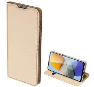 DUX DUCIS SKIN PRO tok &aacute;ll&oacute;, bőr hat&aacute;s&uacute; (FLIP, oldalra ny&iacute;l&oacute;, bankk&aacute;rtya tart&oacute;, asztali tart&oacute; funkci&oacute;) ARANY [Samsung Galaxy M23 (SM-M236)]