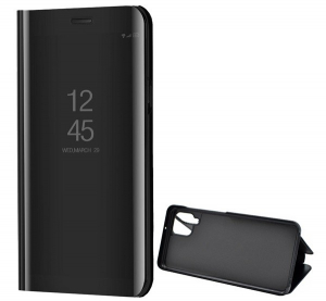 Tok álló (aktív FLIP, oldalra nyíló, asztali tartó funkció, tükrös felület, Mirror View Case) FEKETE [Samsung Galaxy A12 (SM-A125F / SM-A127F)]