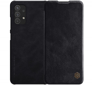 NILLKIN QIN tok álló, bőr hatású (FLIP, oldalra nyíló, bankkártya tartó) FEKETE [Samsung Galaxy A32 4G (SM-A325)]
