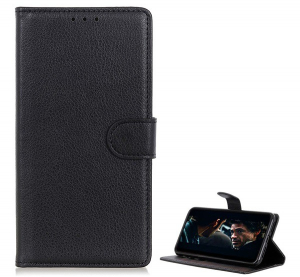 Tok álló, bőr hatású (FLIP, oldalra nyíló, asztali tartó funkció, prémium) FEKETE [Samsung Galaxy Xcover Pro (SM-G715F) Xcover Pro EE]