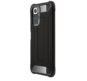 Defender műanyag telefonvédő (közepesen ütésálló, légpárnás sarok, szilikon belső, fémhatás) FEKETE [Xiaomi Redmi Note 10 Pro 4G]