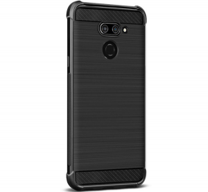 IMAK VEGA szilikon telefonvédő (közepesen ütésálló, légpárnás sarok, szálcsiszolt, karbon minta) FEKETE [LG K50 (LMX520)]