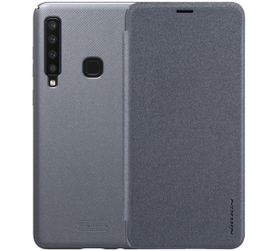 NILLKIN SPARKLE műanyag telefonvédő (mikroszálas bőr hatású FLIP, oldalra nyíló) FEKETE [Samsung Galaxy A9 (2018) SM-A920]