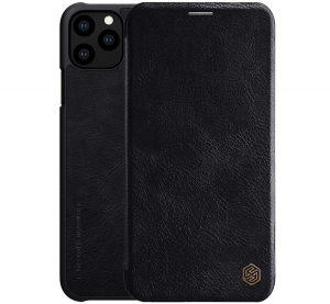NILLKIN QIN tok álló, bőr hatású (FLIP, oldalra nyíló, bankkártya tartó) FEKETE [Apple iPhone 11 Pro]