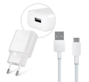 Huawei USB-A hálózati töltő + PY0857 microUSB kábel  "Gigapack csomagolás" (AP81 / HW-050200E01 / HW-050200E02_M)