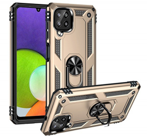 Defender műanyag telefonvédő (közepesen ütésálló, szilikon belső, telefontartó gyűrű, beépített fémlemez) ARANY [Samsung Galaxy M22 (SM-M225F)]
