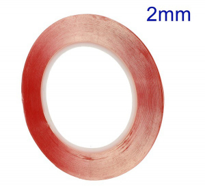 Ragasztó szalag, kétoldalas, plexi ablakhoz / érintőpanelhez (260°C hőálló, 2 mm széles, 33 m)