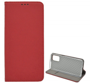 Tok &aacute;ll&oacute;, bőr hat&aacute;s&uacute; (FLIP, oldalra ny&iacute;l&oacute;, asztali tart&oacute; funkci&oacute;, rombusz minta) PIROS [Samsung Galaxy A13 4G (SM-A135F / A137F)]