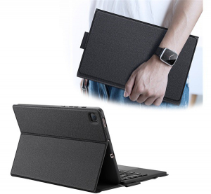 DUX DUCIS tok álló, bőr hatású (FLIP, bluetooth billentyűzet, asztali tartó, QWERTY, angol nyelvű) FEKETE [Samsung Galaxy Tab S6 Lite 10.4 LTE (SM-P61