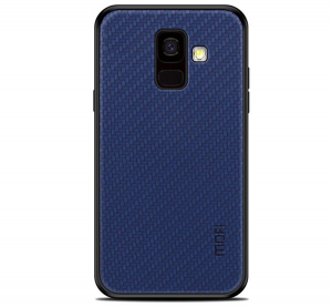 MOFI HONOR műanyag telefonvédő (szilikon keret, bőr hatású hátlap, fonott minta) SÖTÉTKÉK [Samsung Galaxy A6 (2018) SM-A600F]