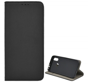 Tok &aacute;ll&oacute;, bőr hat&aacute;s&uacute; (FLIP, oldalra ny&iacute;l&oacute;, asztali tart&oacute; funkci&oacute;, rombusz minta) FEKETE [Xiaomi Redmi 7 (Redmi Y3)]